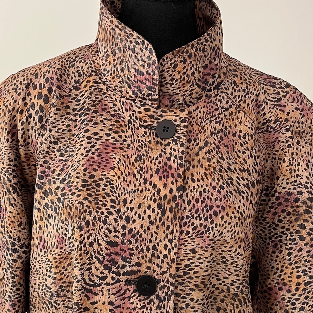 NOVELTI Vintage Animal Print Button Front Lined Coat 80's Shoulder Pads Leopard - Picture 6 of 17